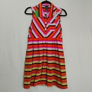 Custo‎ Barcelona Striped Mini Dress Size 2 Art Deco Y2K 90s Embroidered